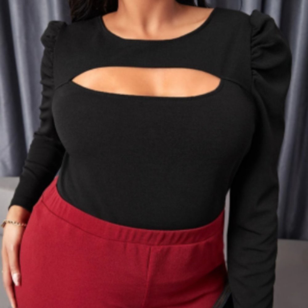 Shein Curve Cut Out Gigot Sleeve Shirt 2XL